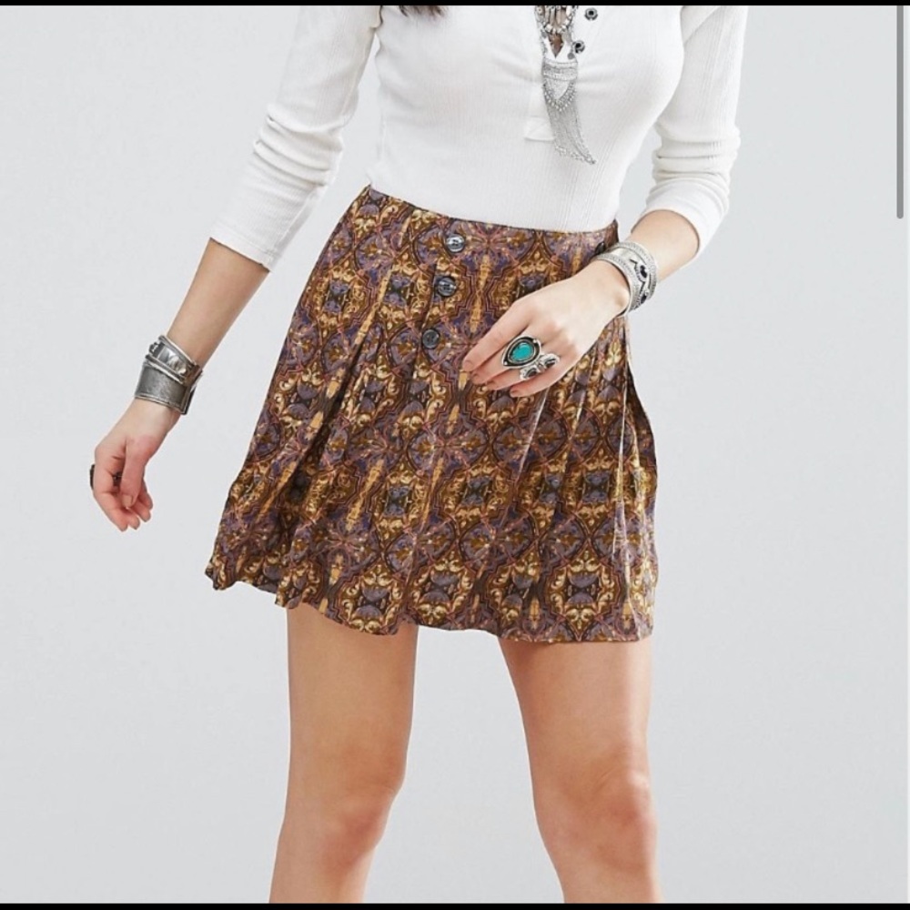 Free People Lovers Lane Printed Pleated Mini Skirt